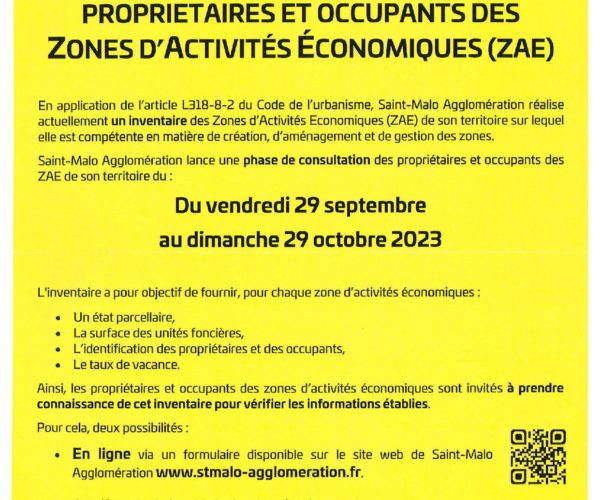 Avis de consultation des propriétaires et occupants des zones d’activités économiques(ZAE)