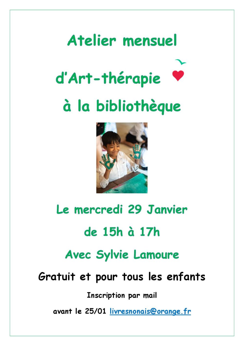 Bilbliothèque : atelier mensuel l’art thérapie