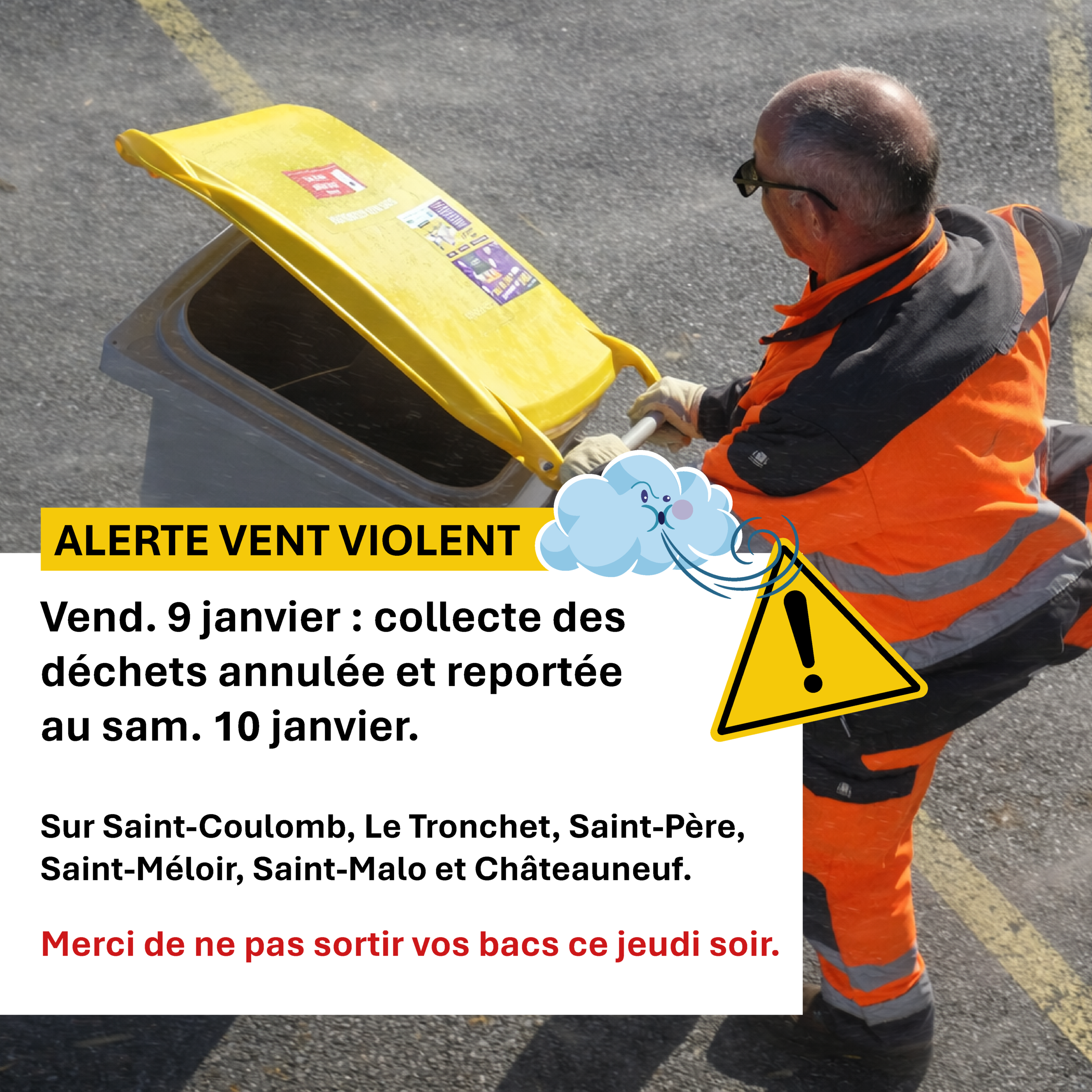 Tempête GORETTI, alerte vent violent : report de collecte des déchets