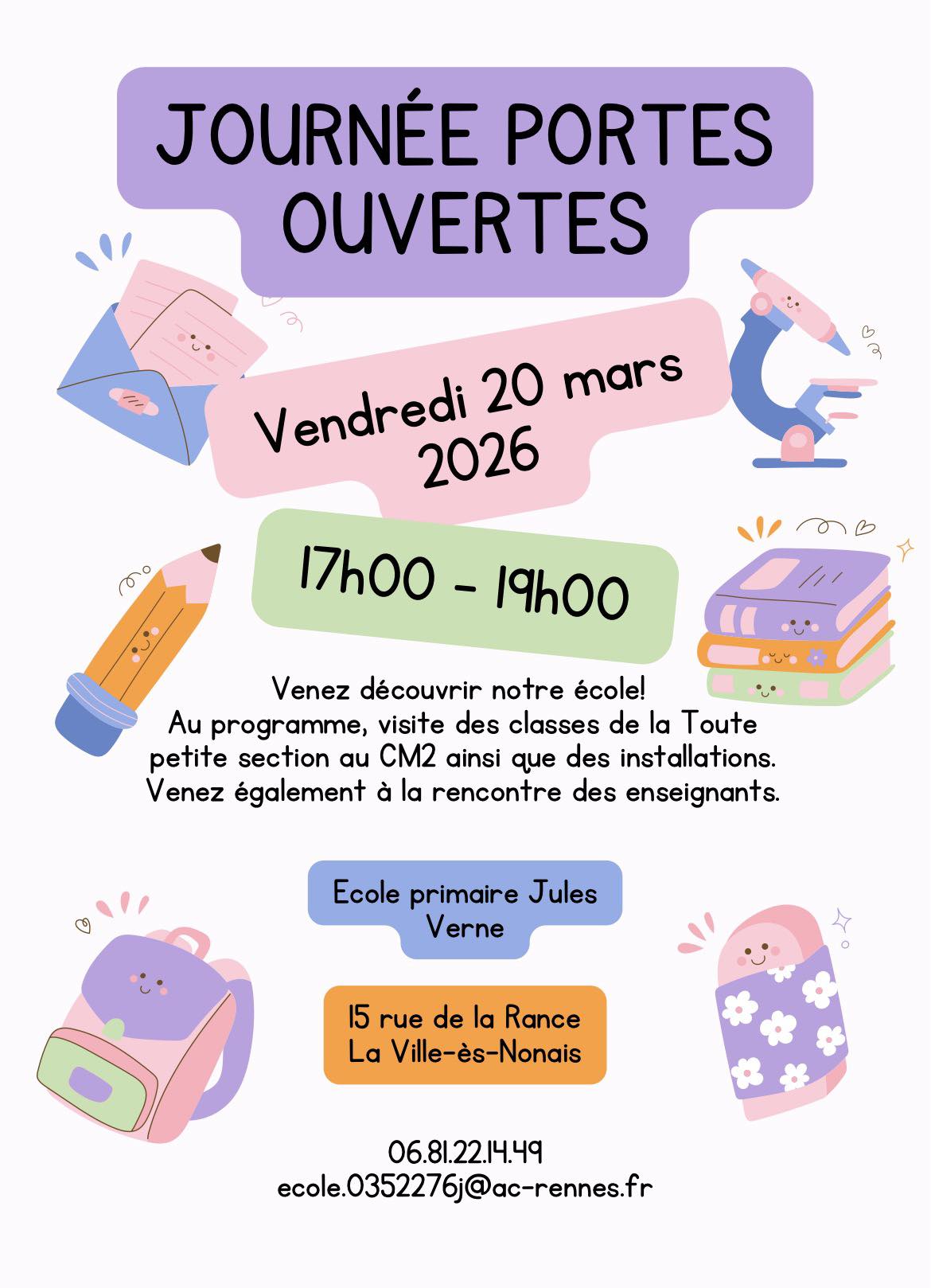 Ecole Jules Verne: portes ouvertes le 20 mars 2026
