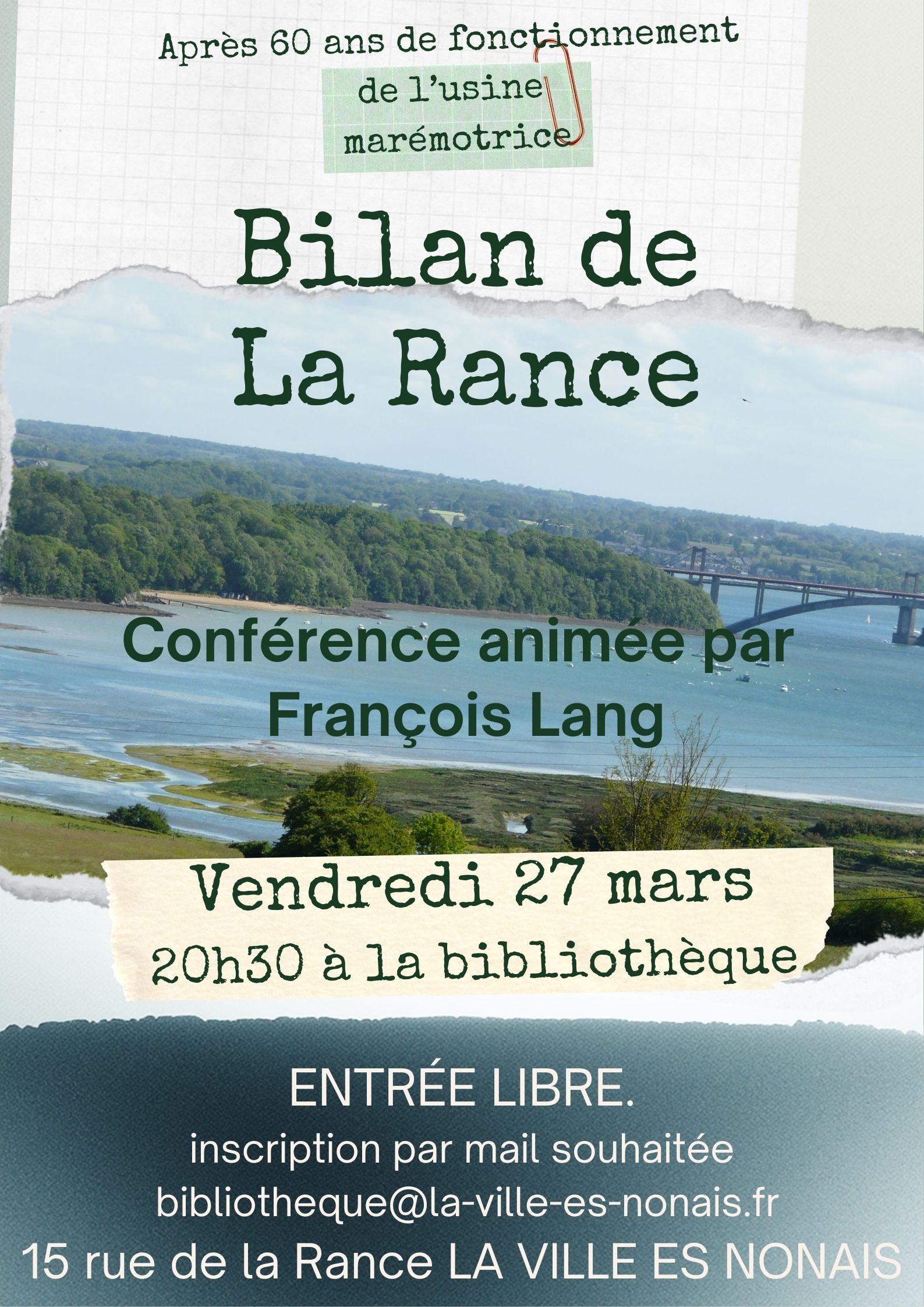 Bibliothèque : conférence L&rsquo;usine marémotrice de la Rance
